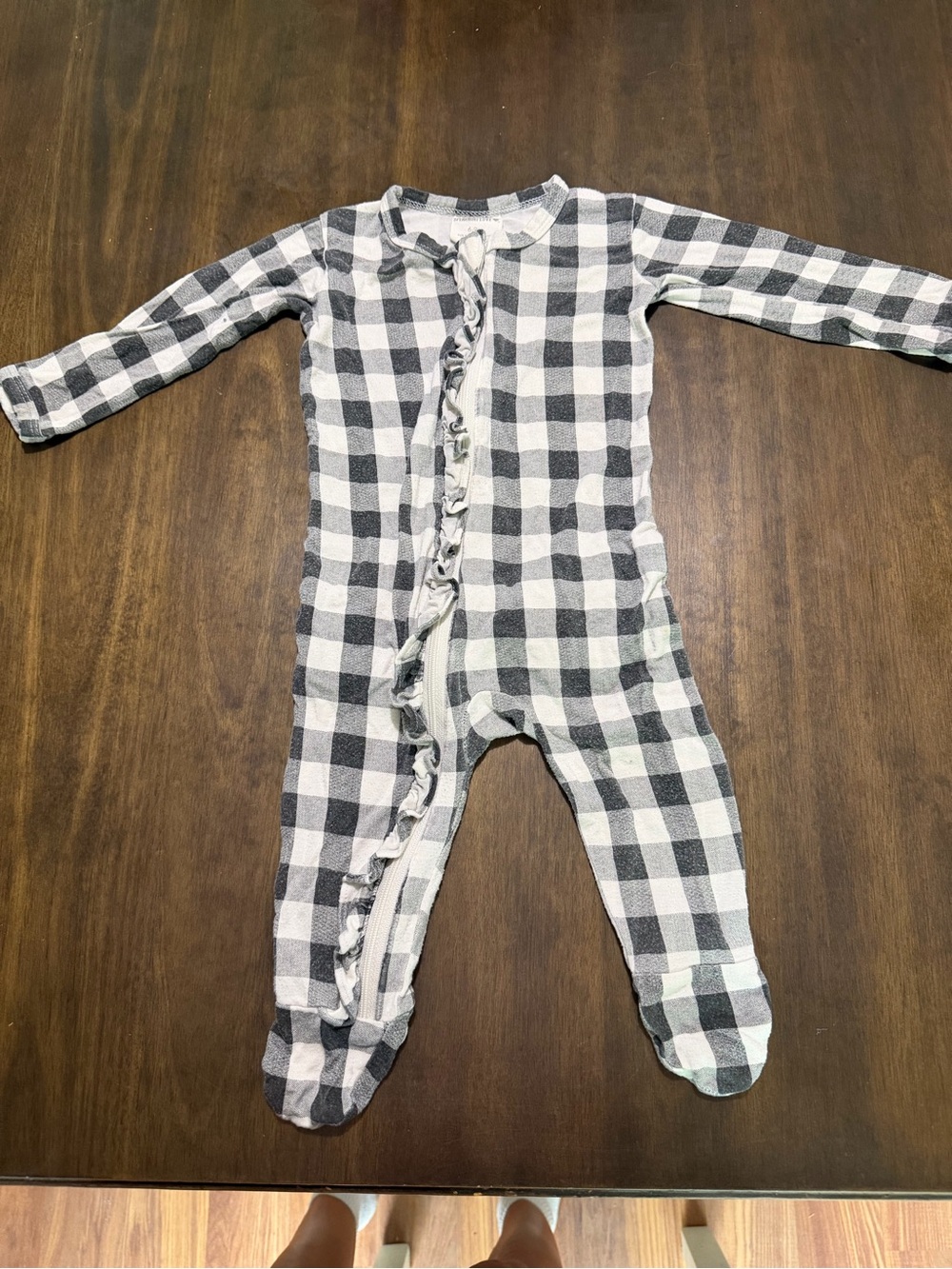 Spearmint Love Buffalo Check Footed One-Piece for Kids